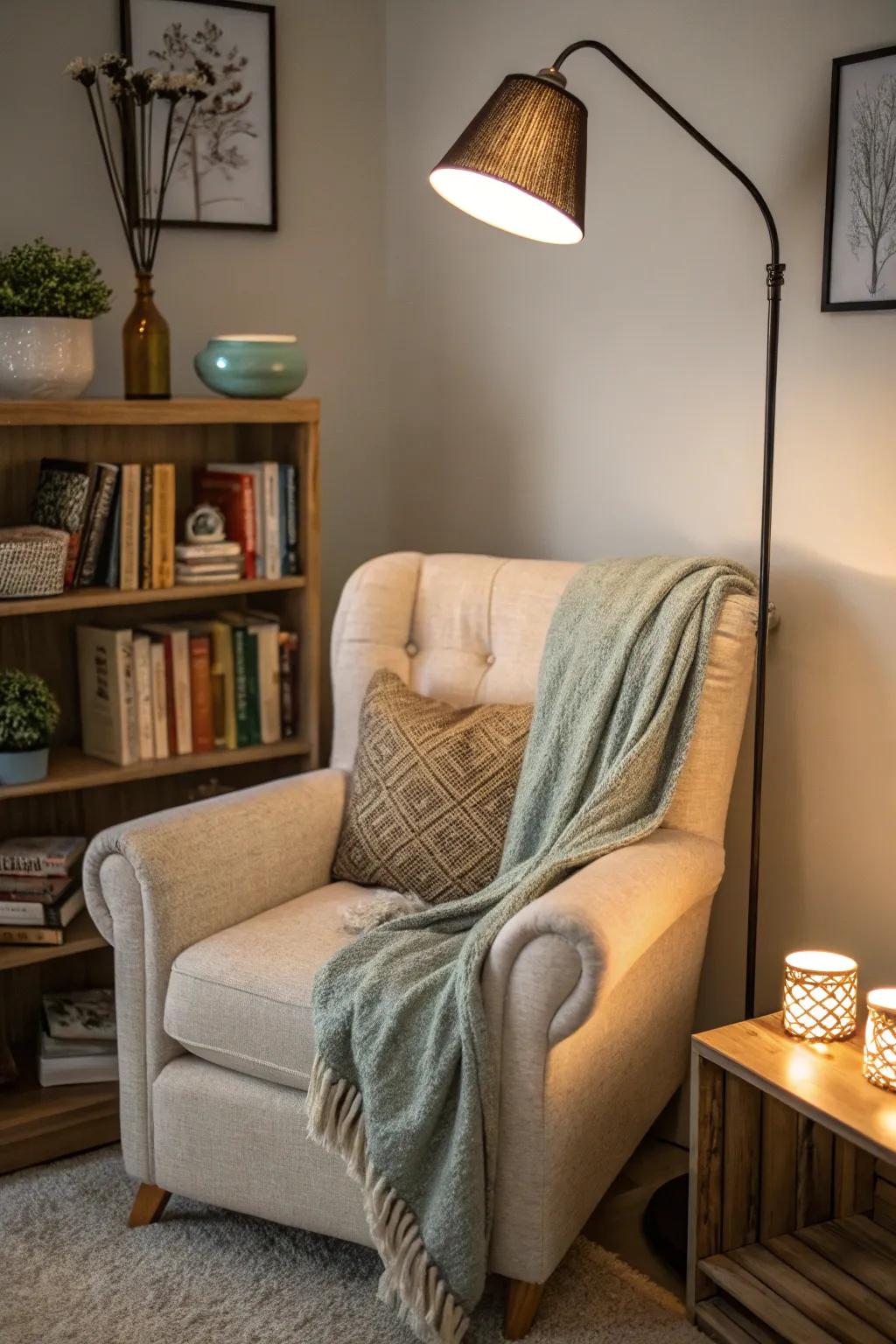 A reading area creates a snug retreat in your living room.