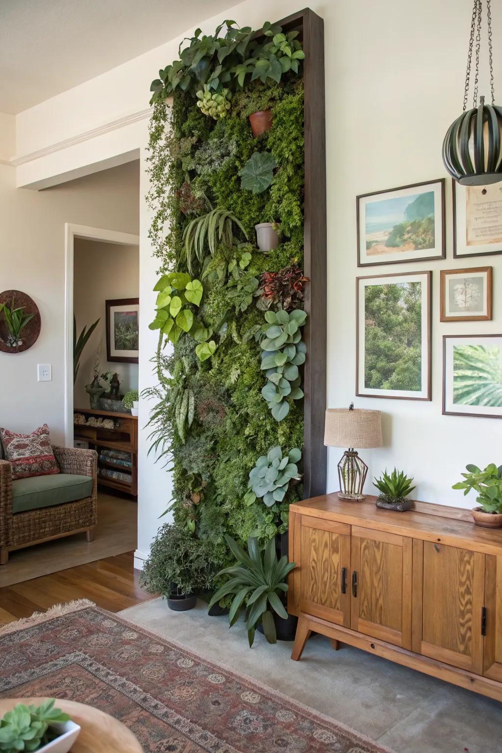 A creative vertical wall garden with succulents.