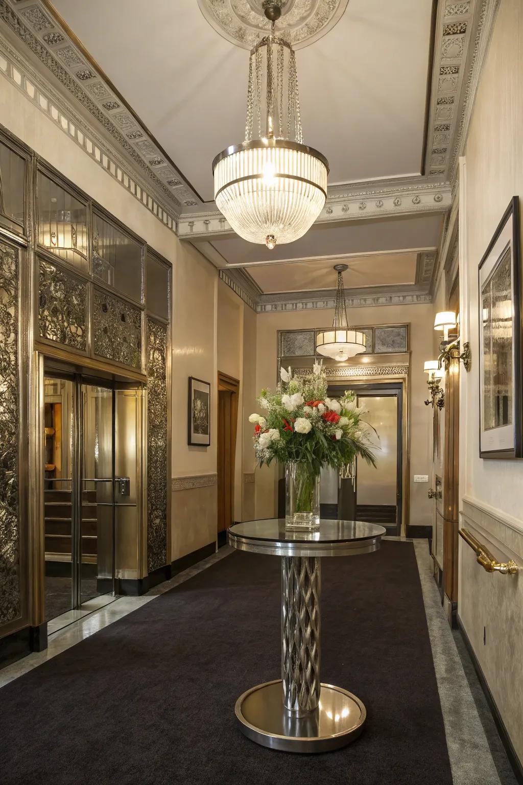 Metallic accents add a hint of luxury to the entryway.