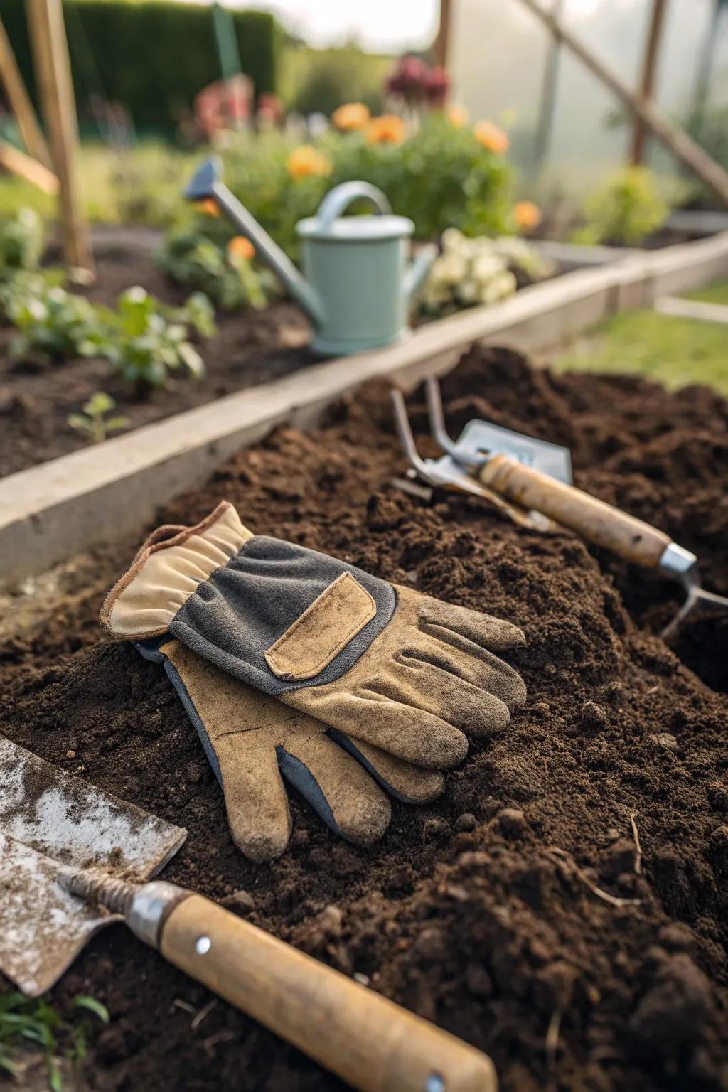 Keep hands safe with durable gardening gloves.