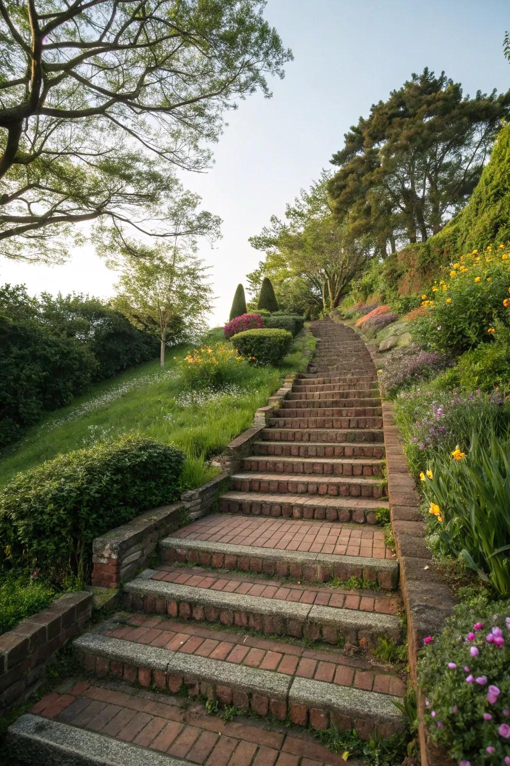 Brick steps exude timeless elegance on any hillside.