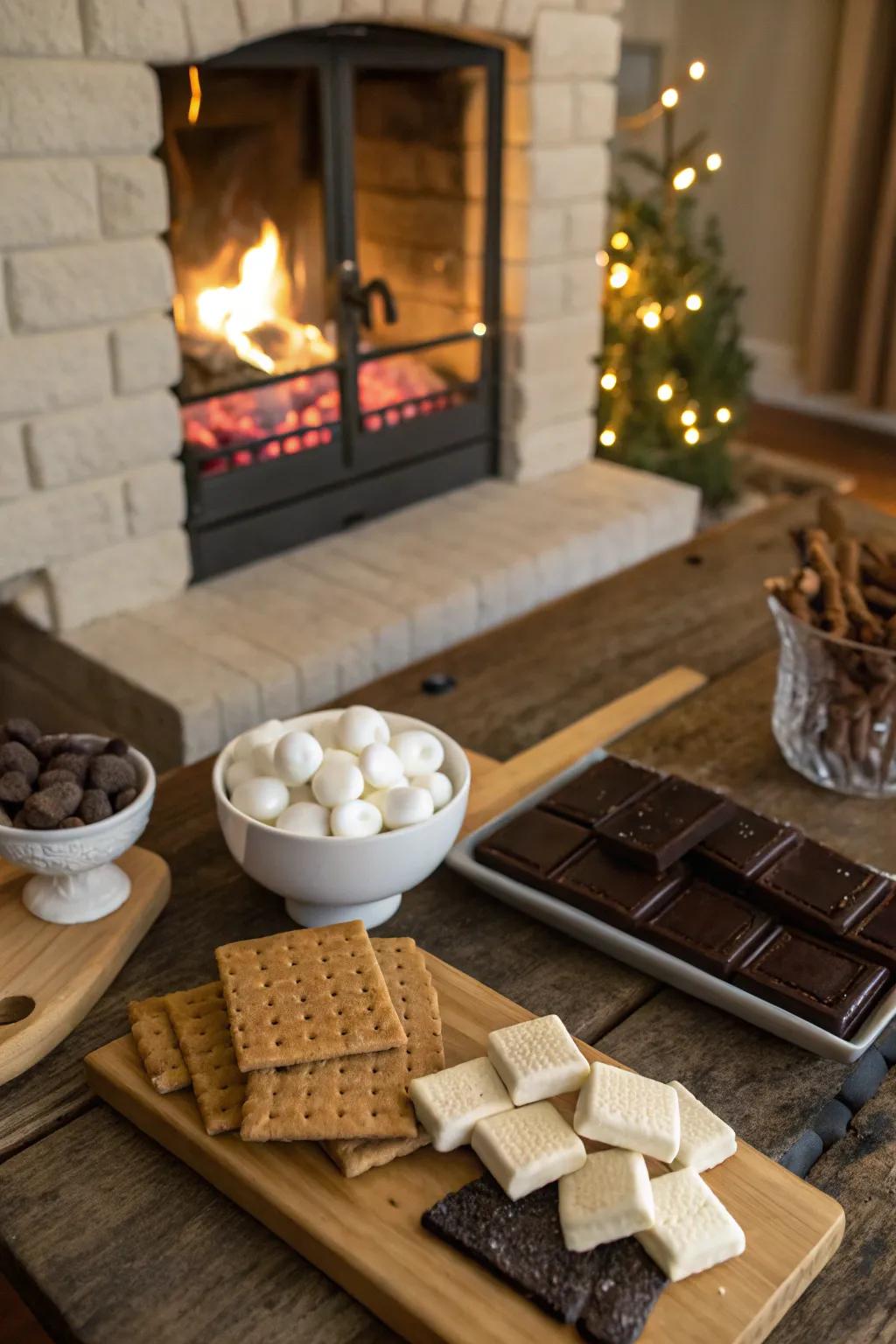 Indulge in a classic treat with a s'mores bar by the fire.