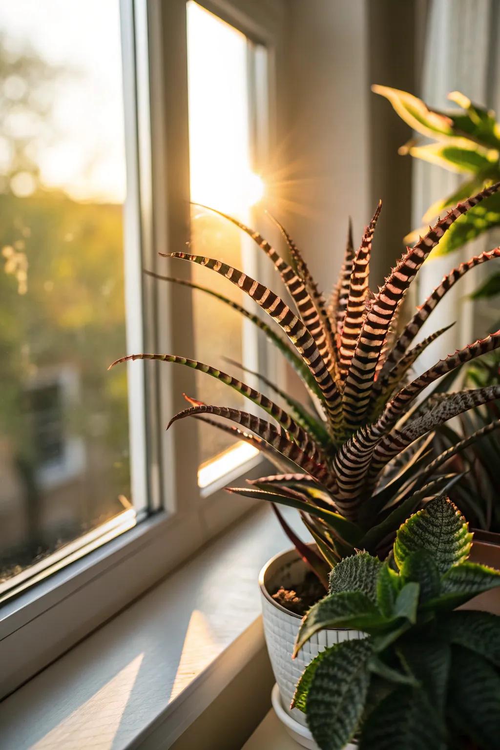 Add unique texture with striking zebra plants.