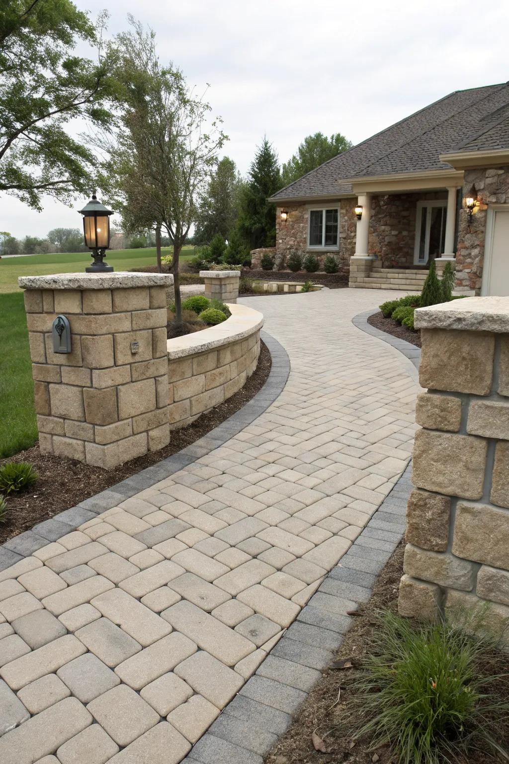 Retaining wall surfaces include measurement and framework to this spacious entryway.