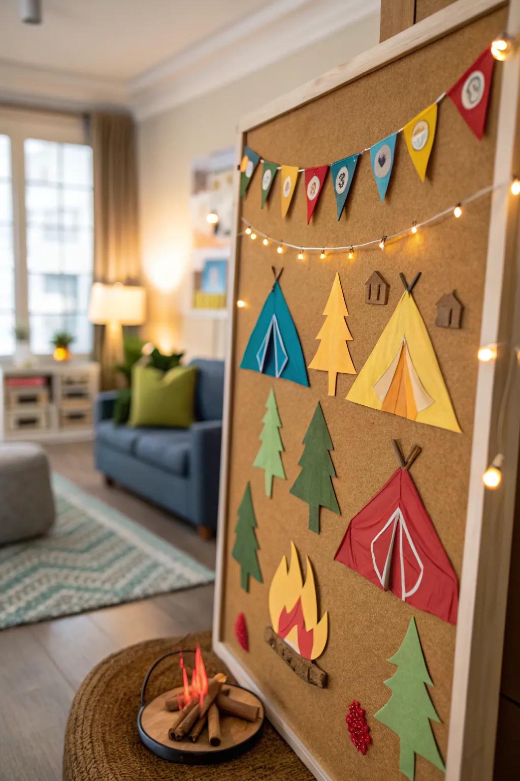 A camping-themed bulletin board for adventurous spirits.