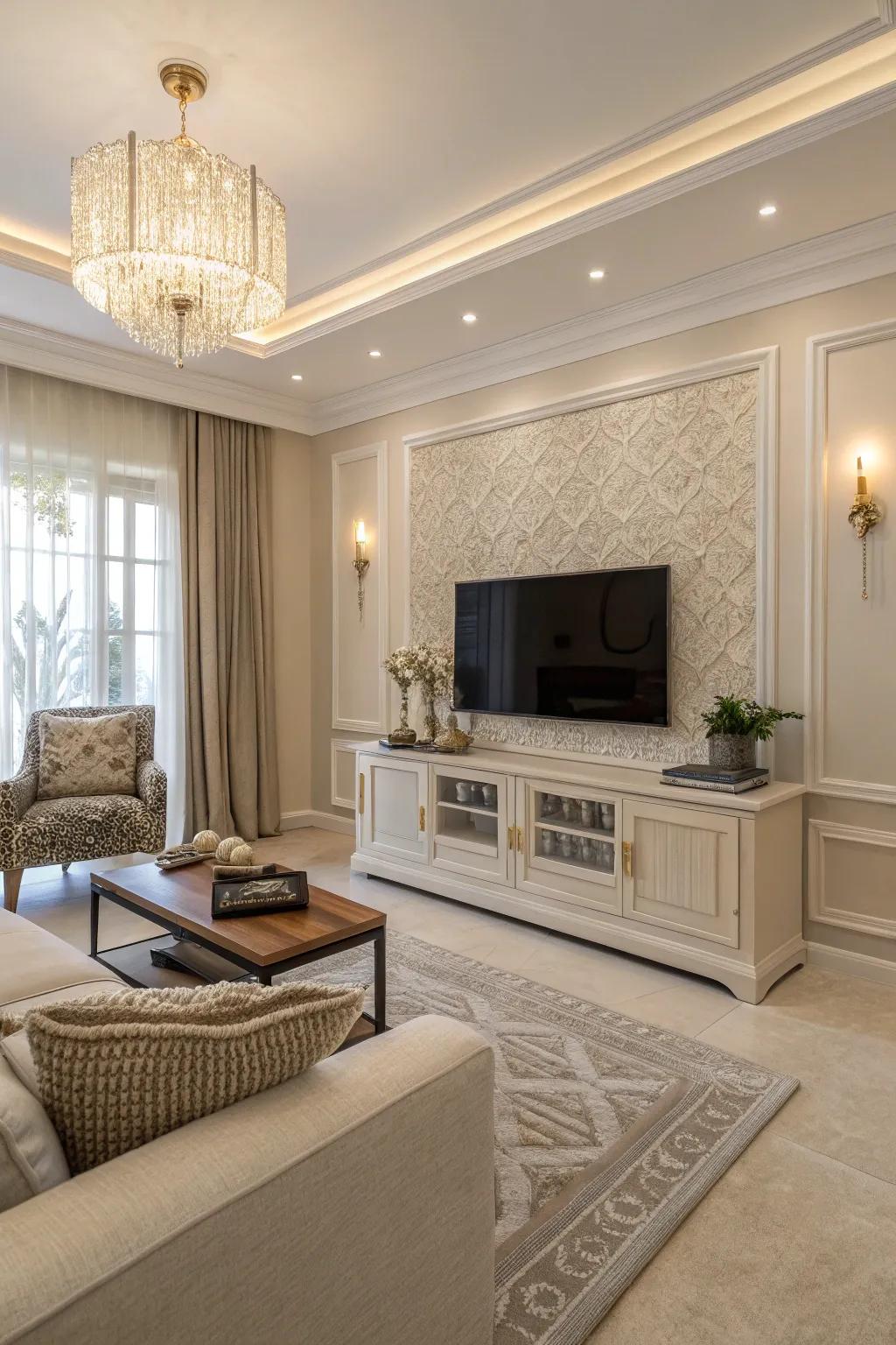 A neutral color palette lets the TV blend right into the decor.
