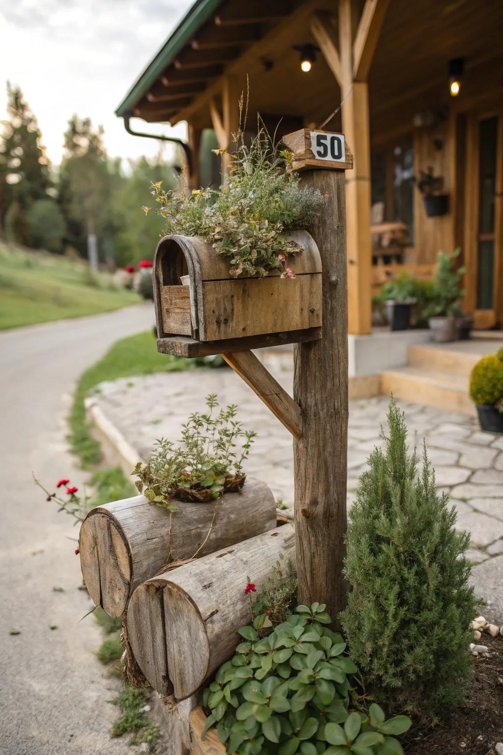 Rustic wood elements bring a natural, earthy charm to your mailbox.