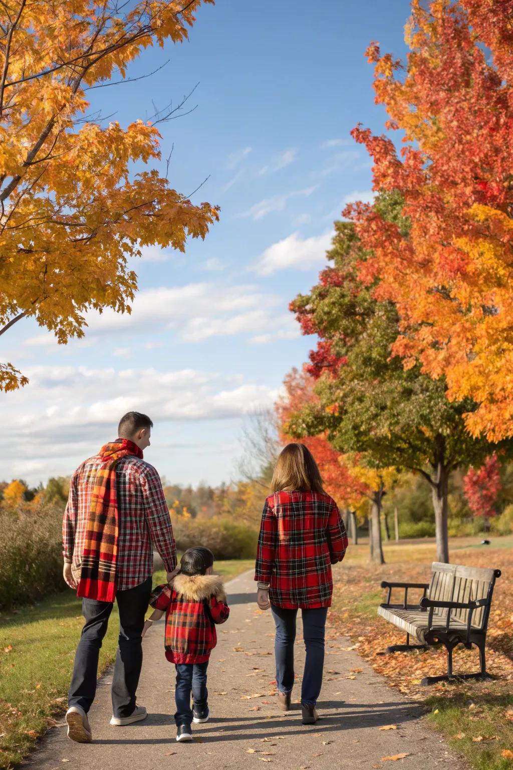Checkered patterns add a classic and cozy feel to fall family photographs.