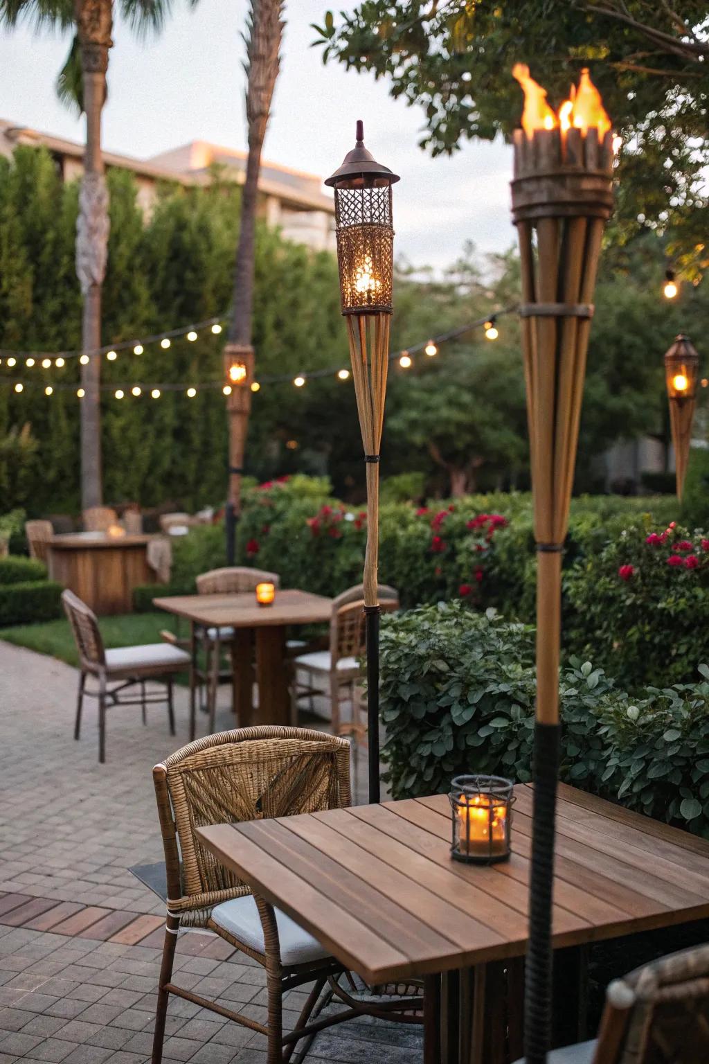 Infuse your backyard with a tropical atmosphere using torches.