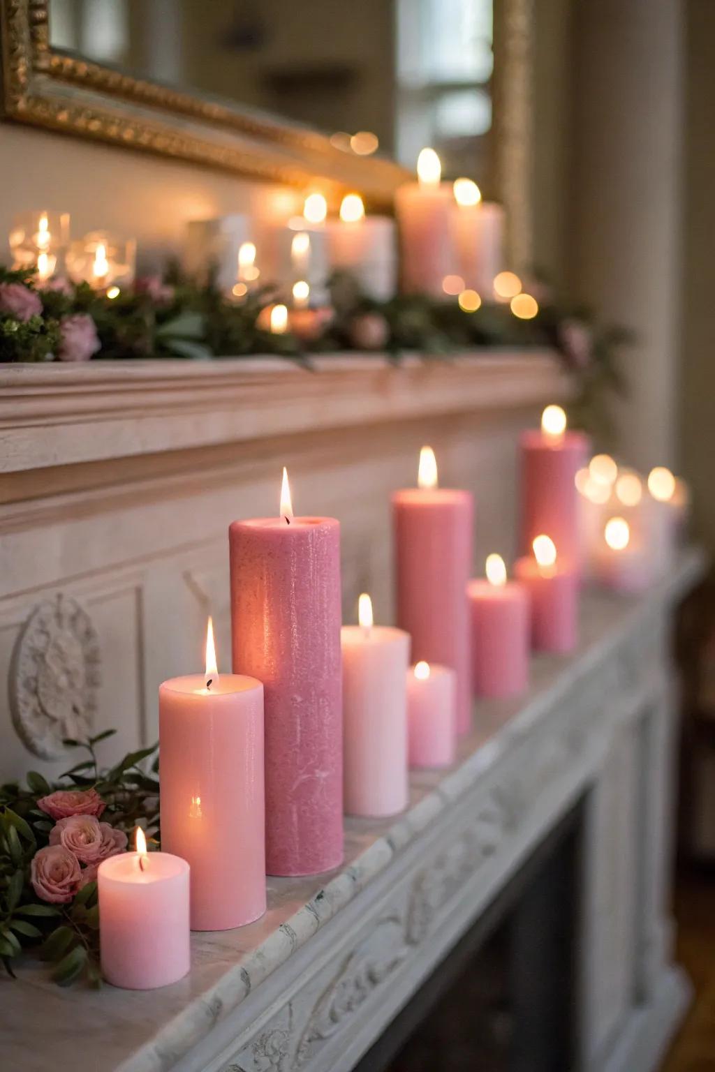 Pink candles create a warm and inviting ambiance.