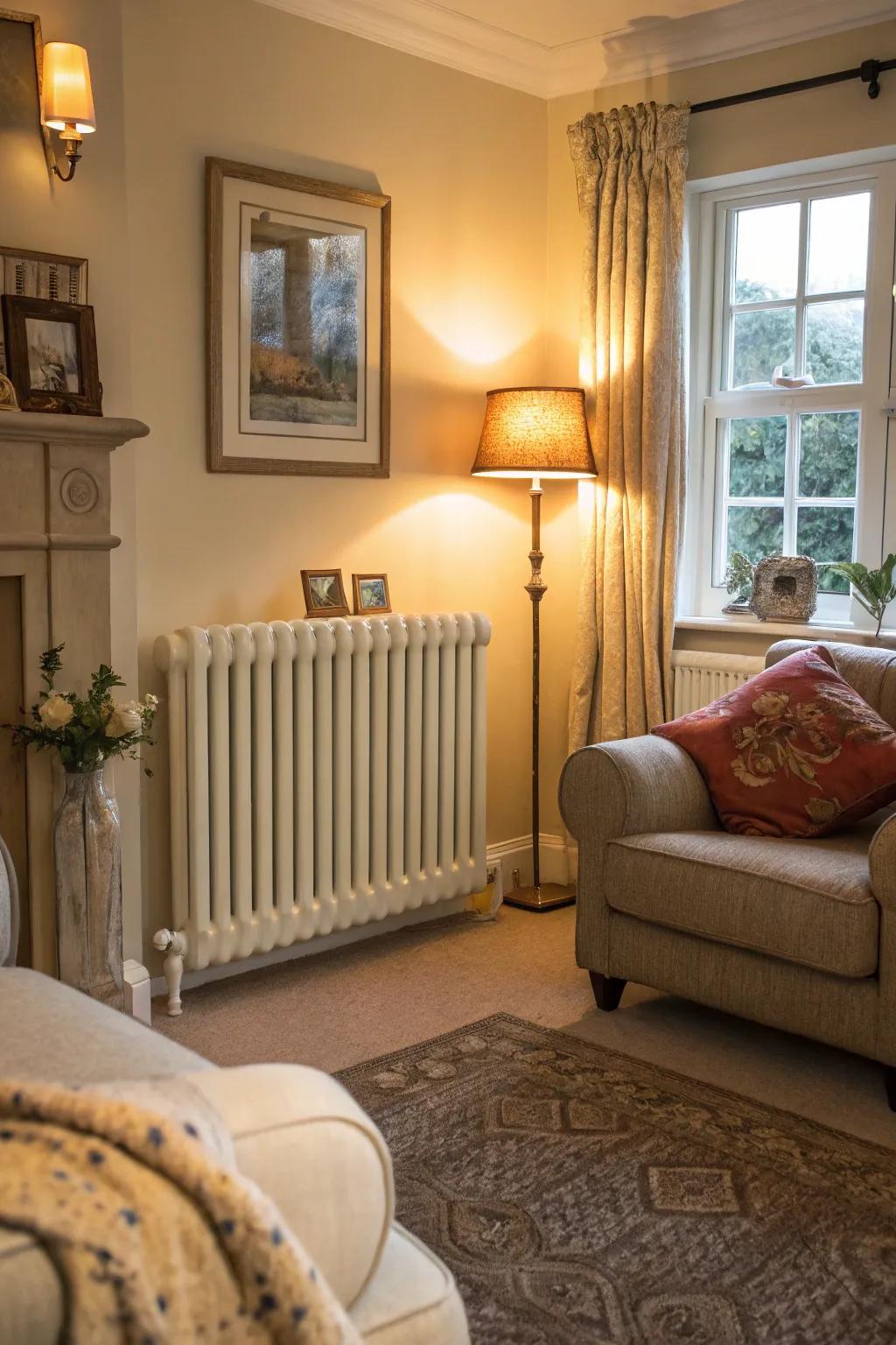 Cream radiators offer cozy continuity.