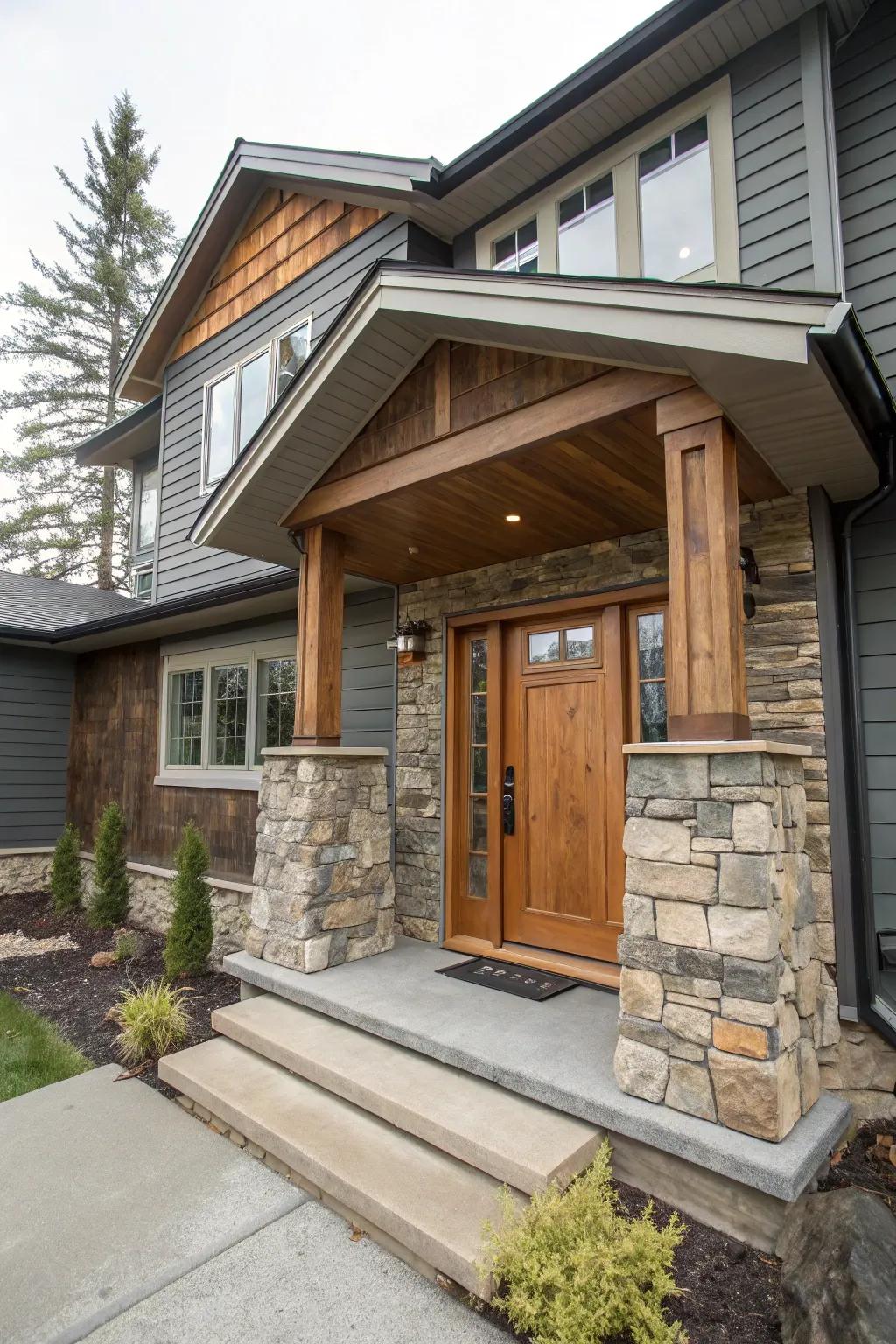 Contrasting materials add texture and interest to your entryway.