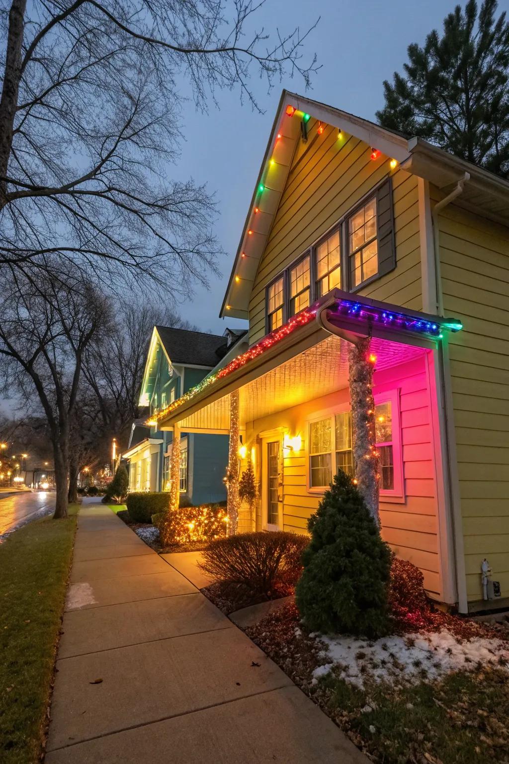 Colorful lights add a festive touch for special events.