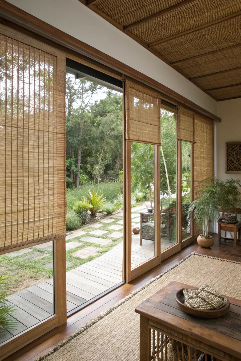 Woven wood shades providing eco-friendly style and texture