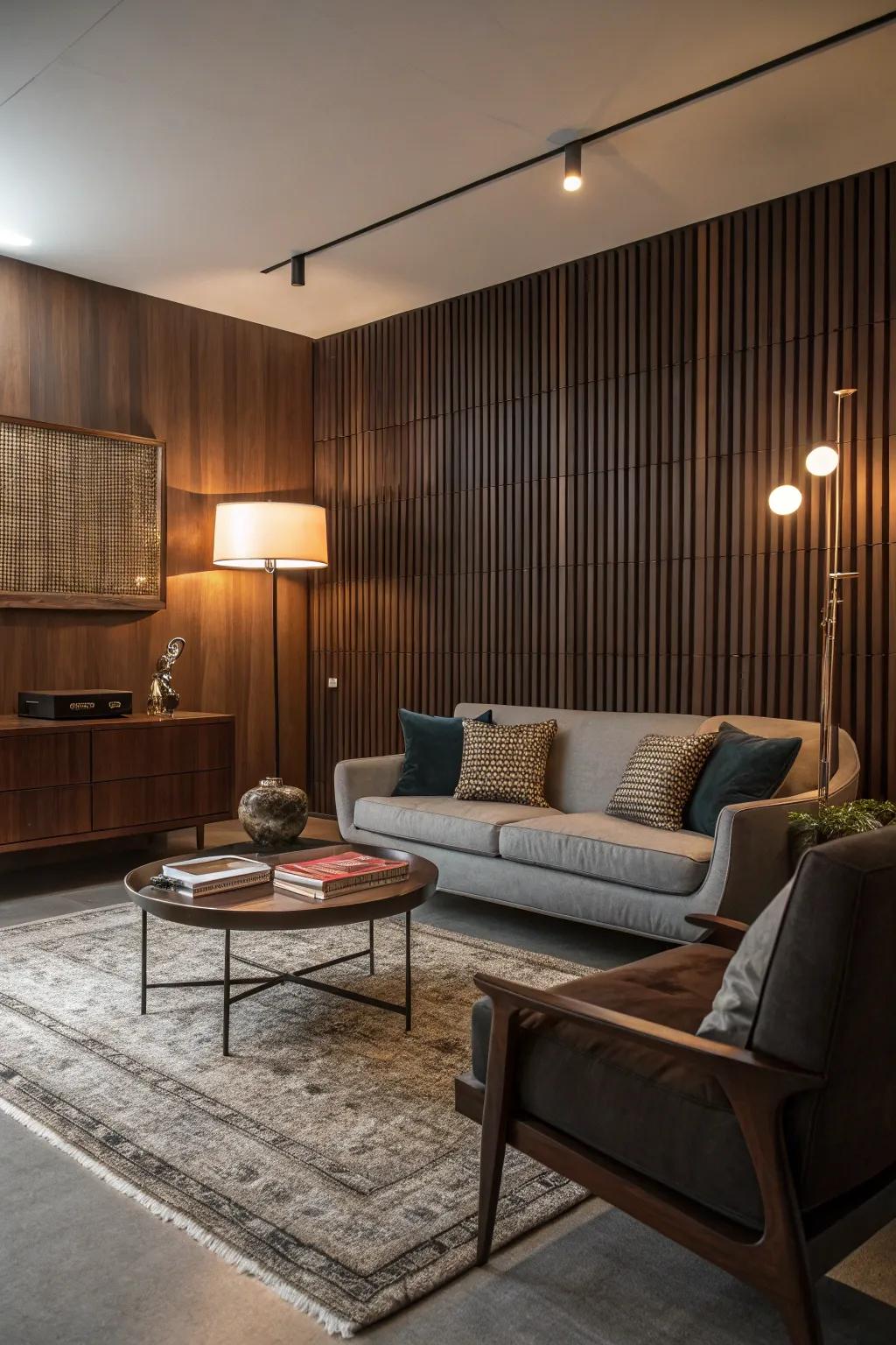 Create a chic atmosphere with mid-century modern wood slats.