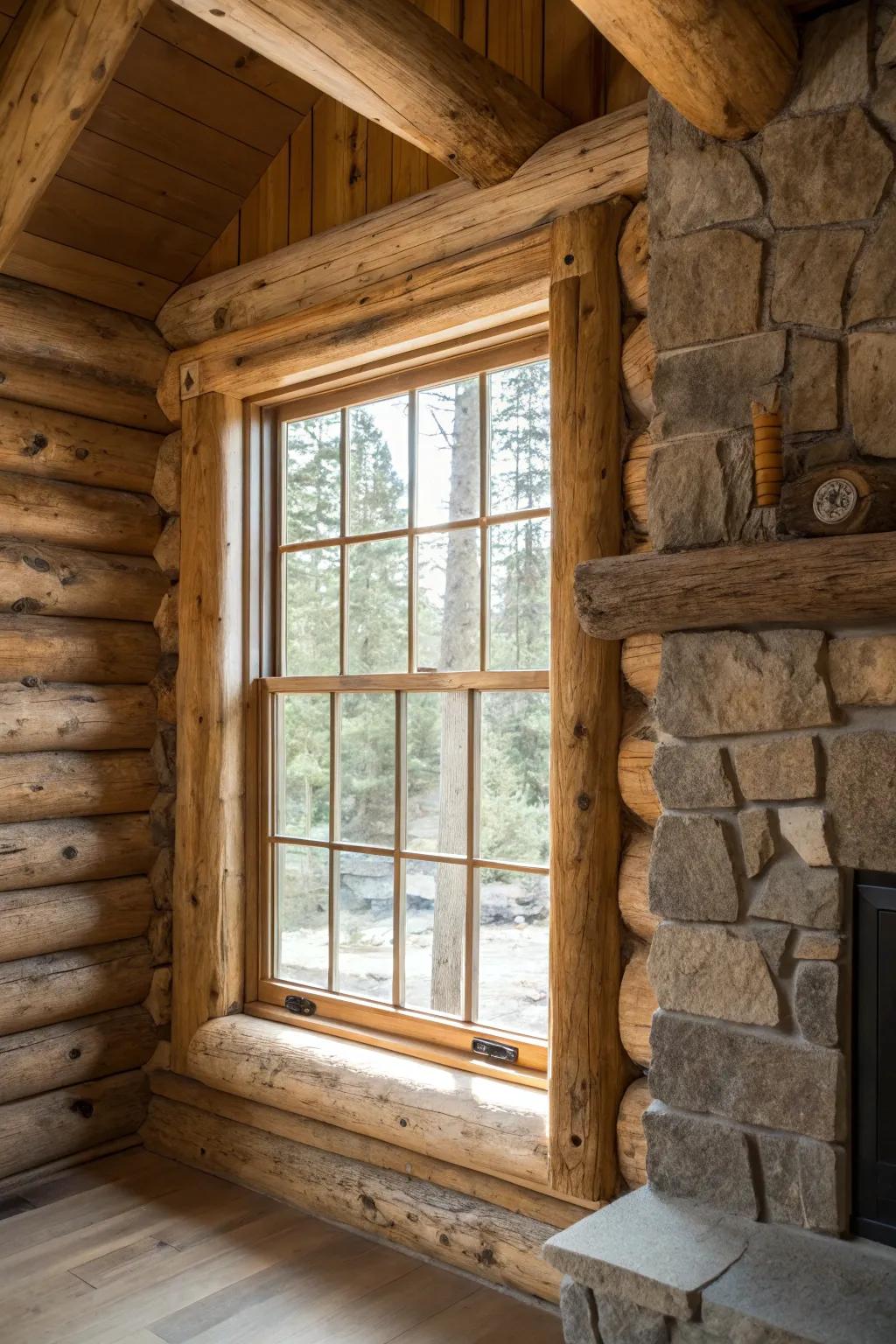 Log-style trim brings the outdoors in.