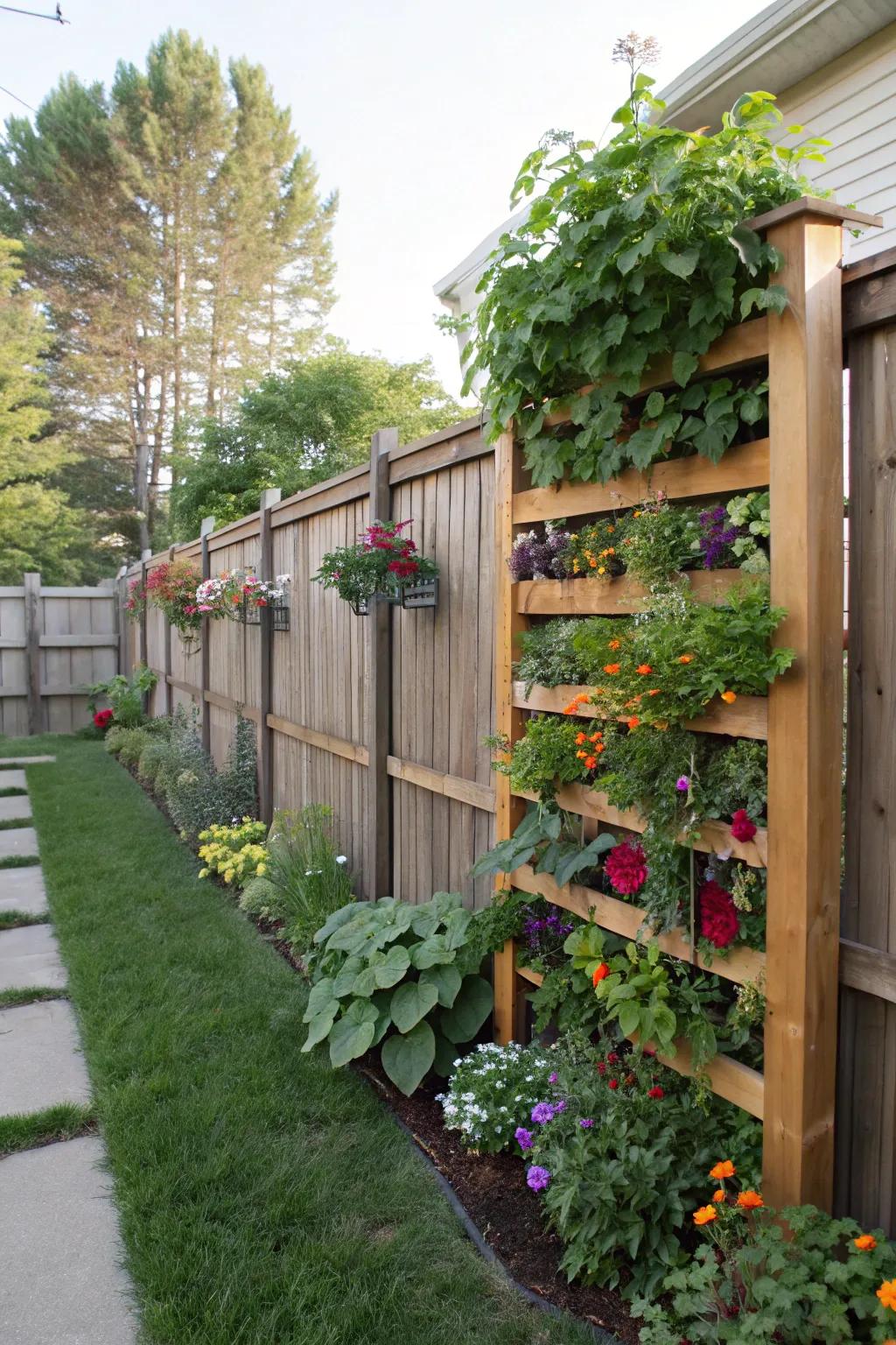 A vertical garden fence adds greenery and maximizes space.