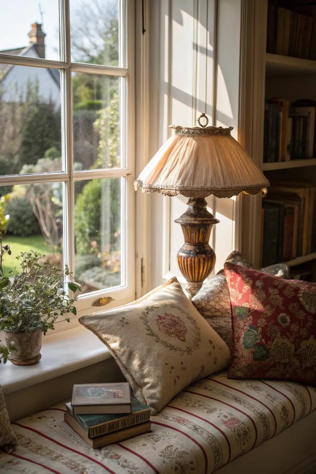 Vintage fabrics add charm and history to your cozy window nook.