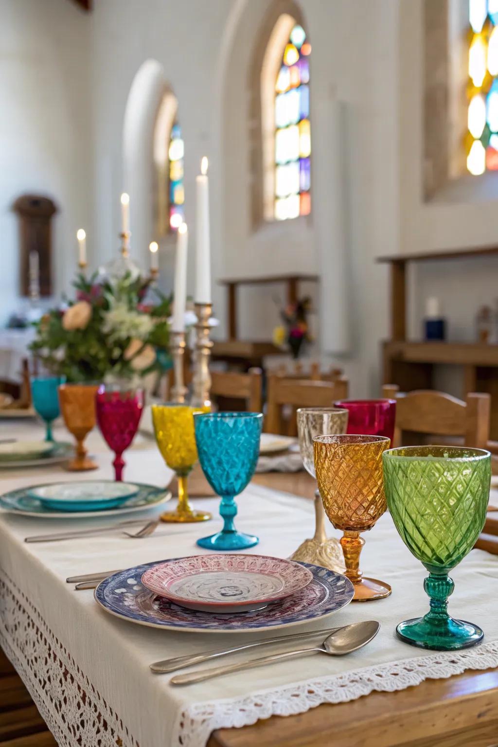 Color-infused glassware imparts a spirited and sophisticated note to the table.