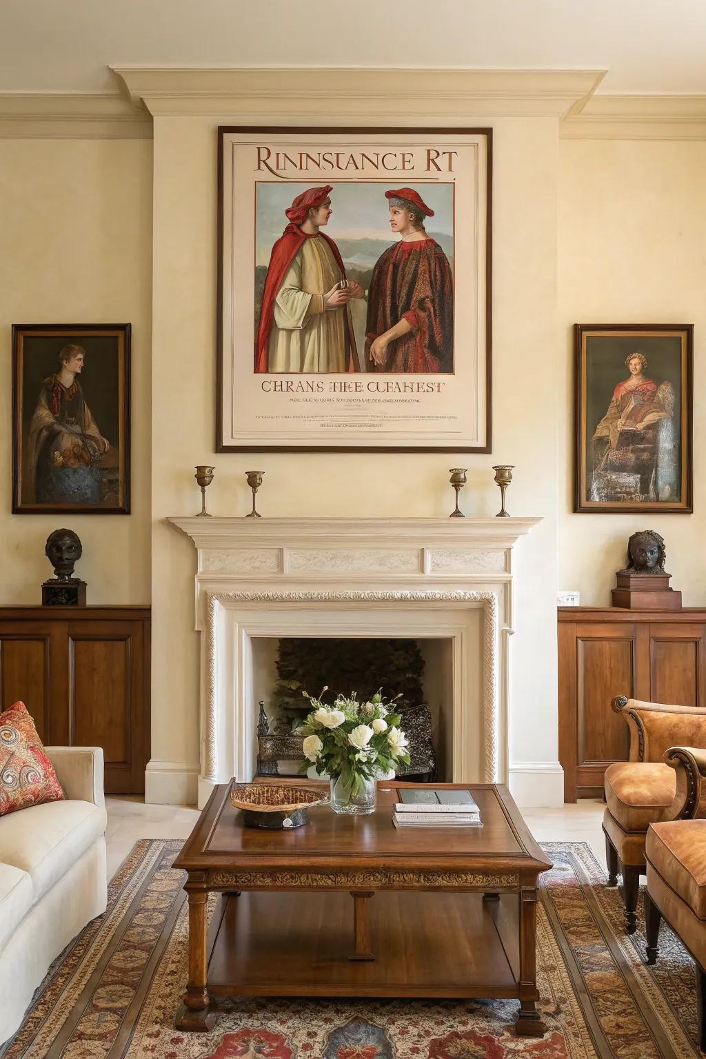 Historical art brings sophistication to decor.