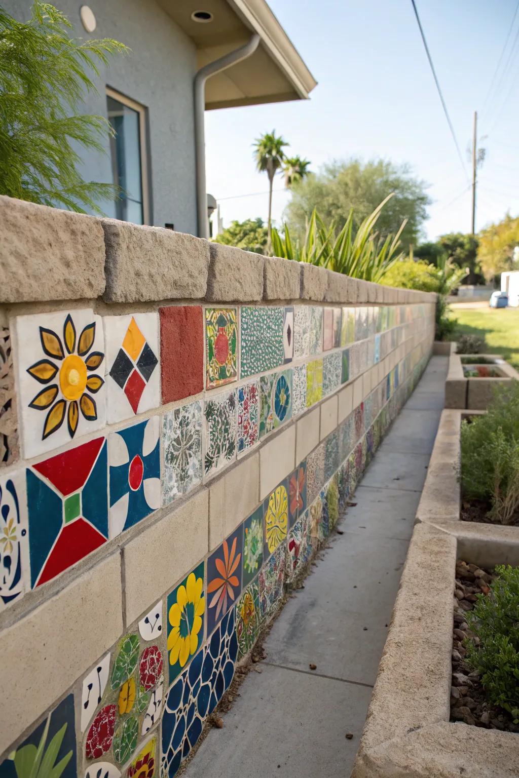 Decorative squares transform structures into colorful mosaics.