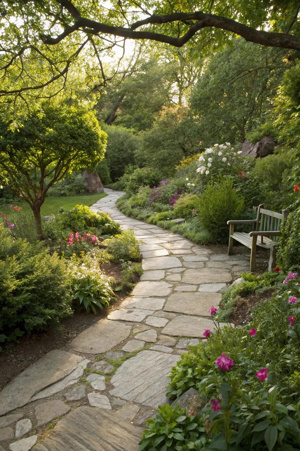 A winding flagstone path inviting exploration and discovery.