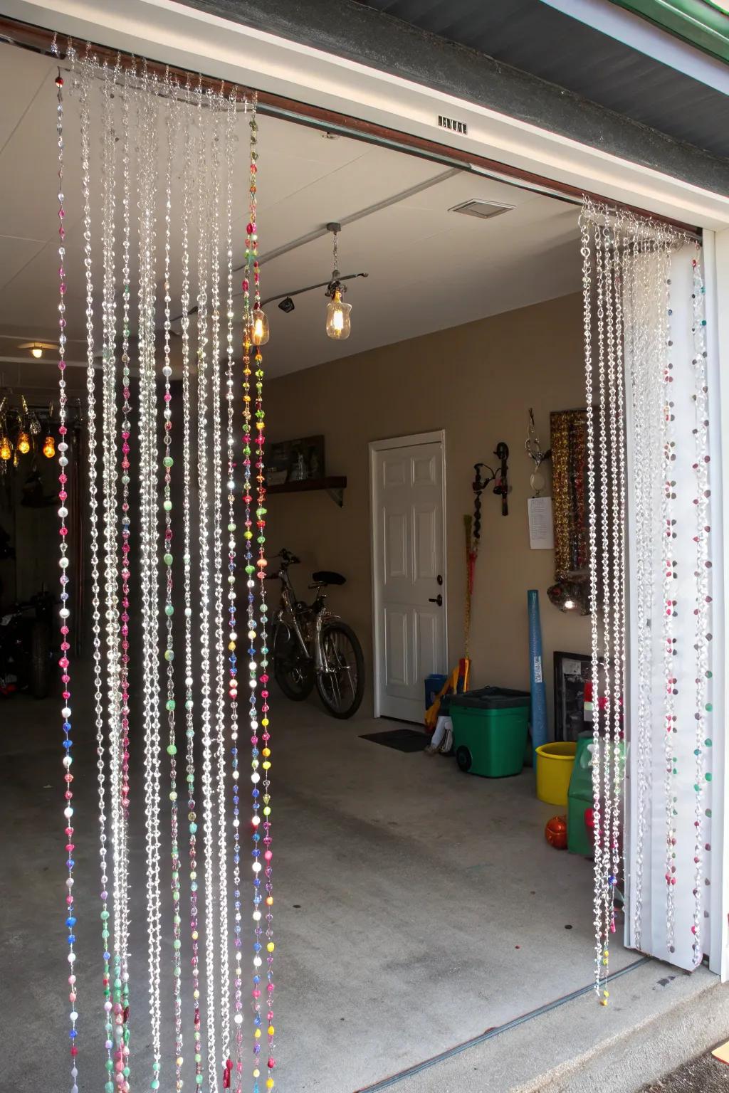 Beaded curtains add a touch of retro flair.