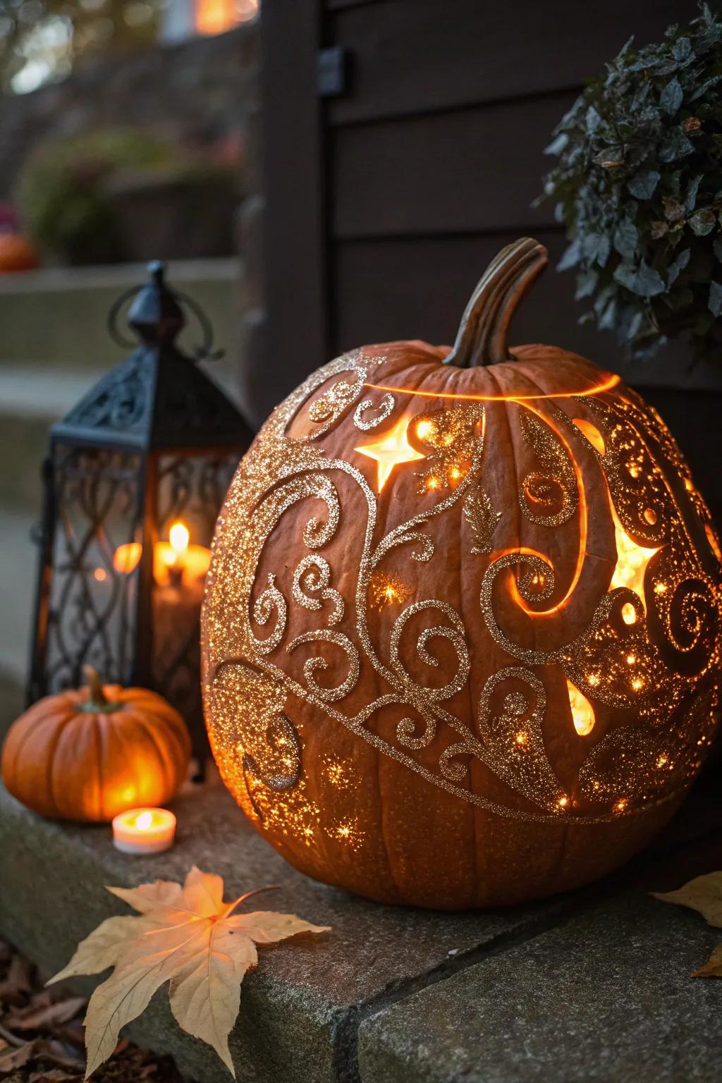 A glamorous glitter pumpkin, sparkling with elegance and charm.