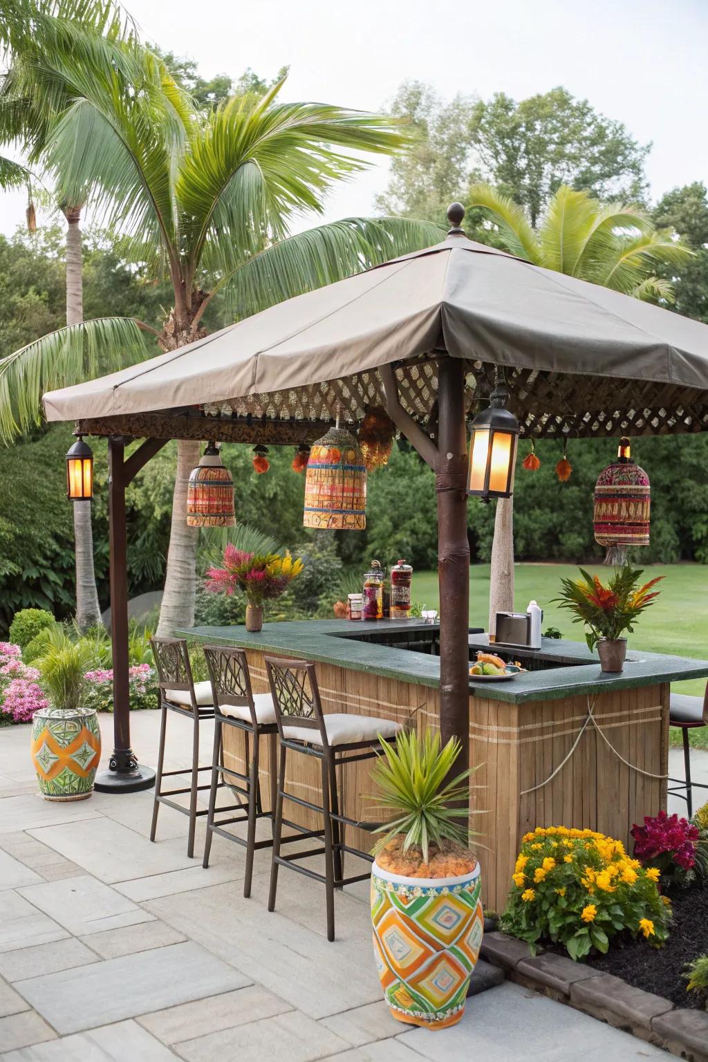 An outdoor setting amplifies the tropical vibe.