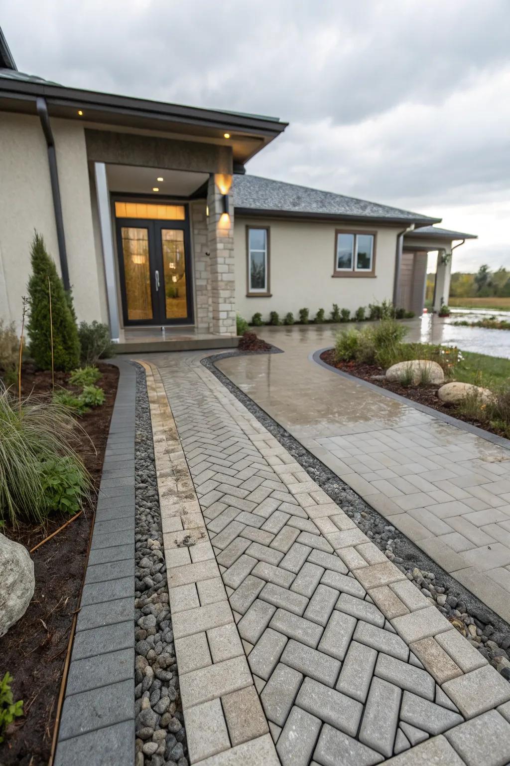 Eco-friendly layout with permeable blocks for effective water monitoring.