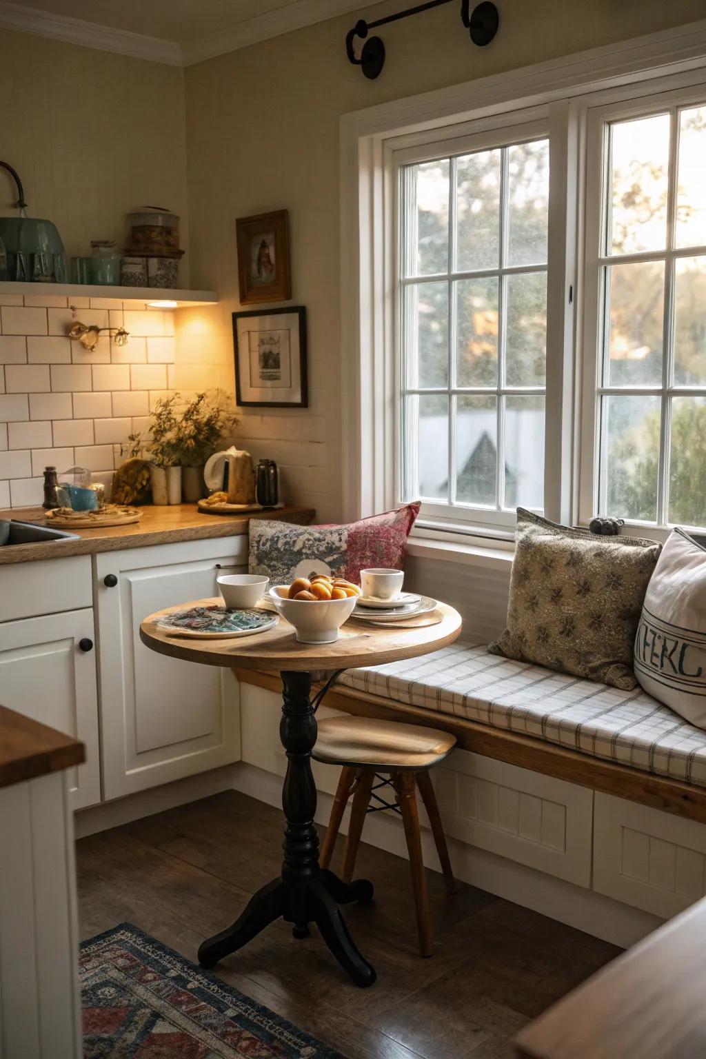 A breakfast spot provides a cozy corner for relaxed meals.