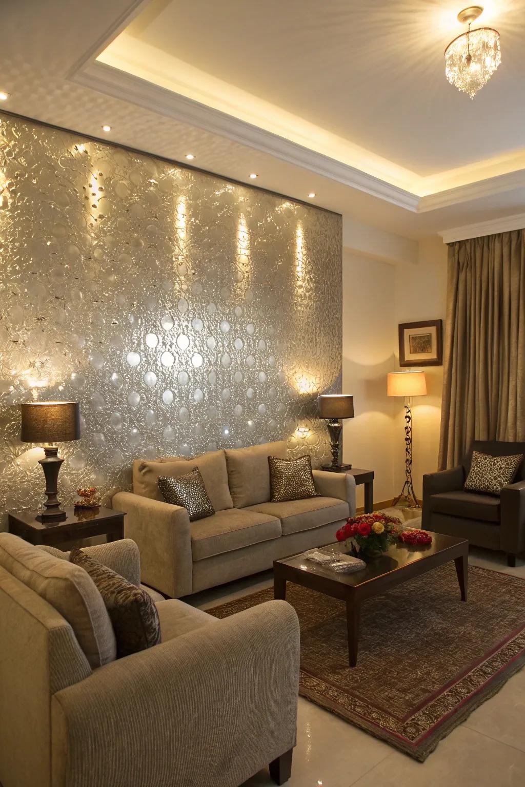 A metallic focus wall introduces an aspect of elegance and modern appeal.