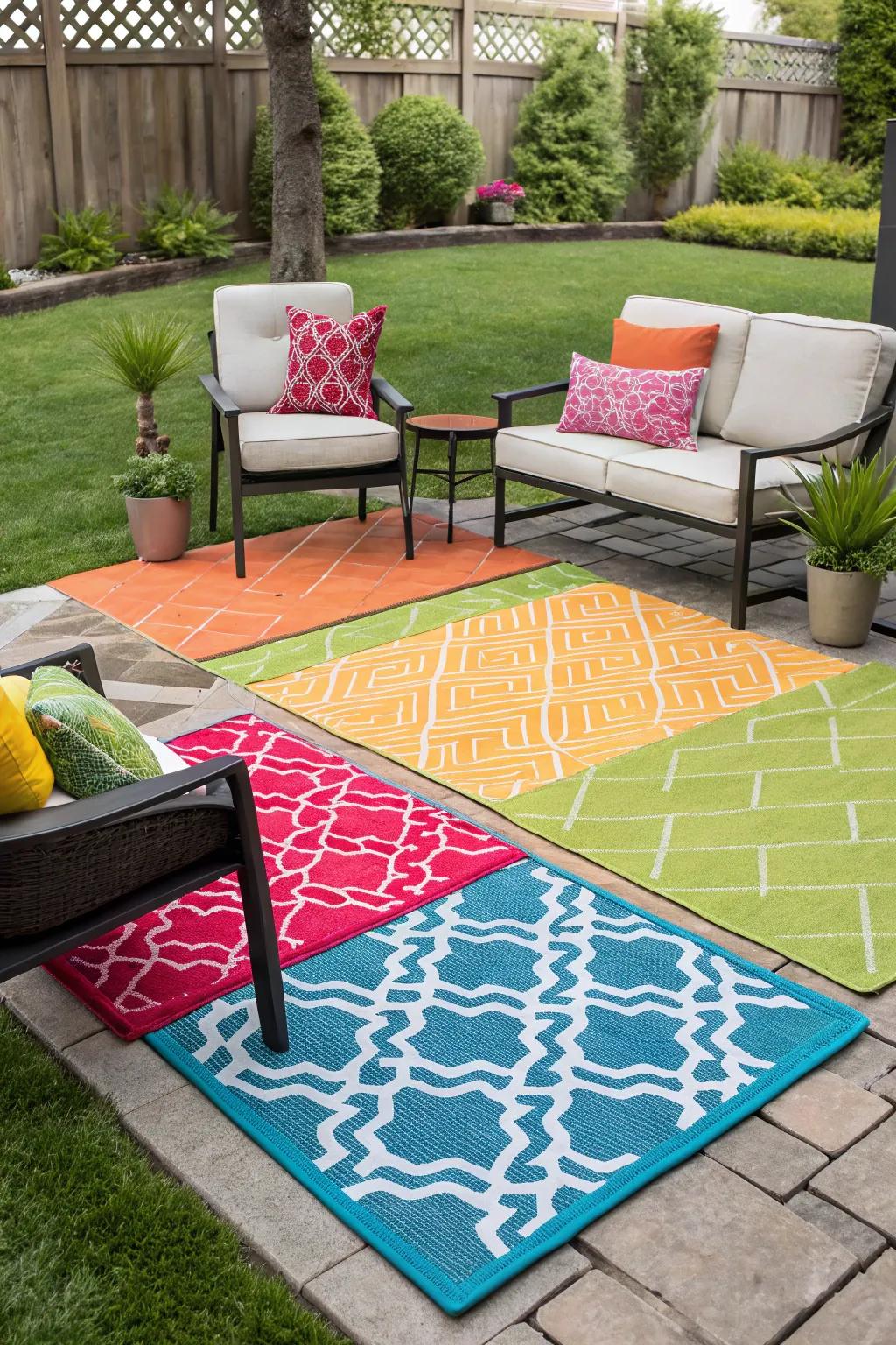 Define your space with stylish outdoor rugs.