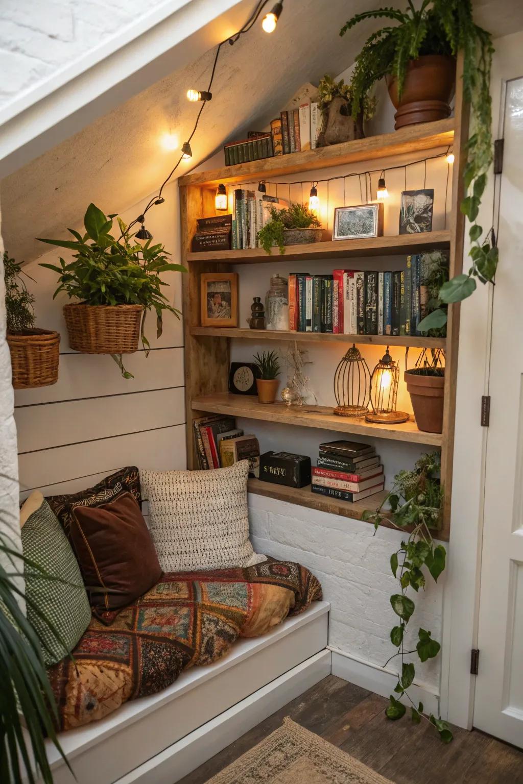An unusual nook transformed with custom shelving.