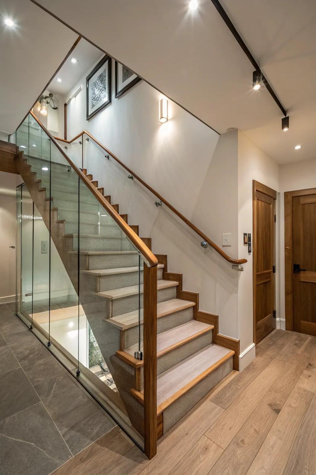 For a stylish yet warm feel, wood and glass work beautifully together.
