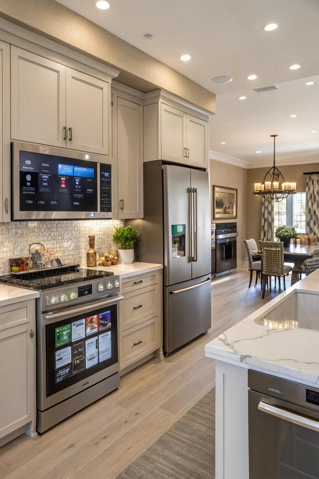 Smart home features offer modern convenience in the kitchen.