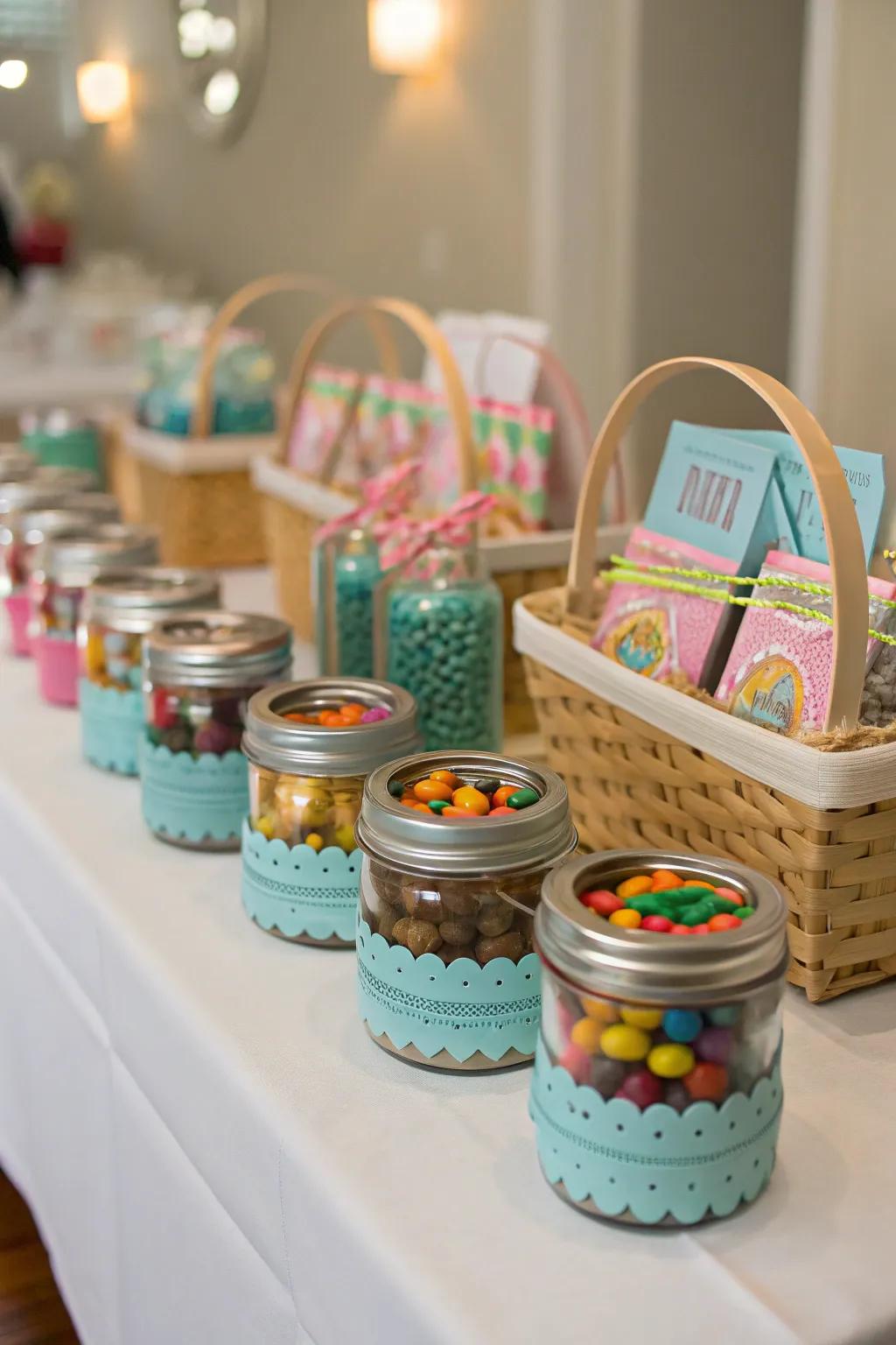 Unique containers like Glass jars and small baskets.