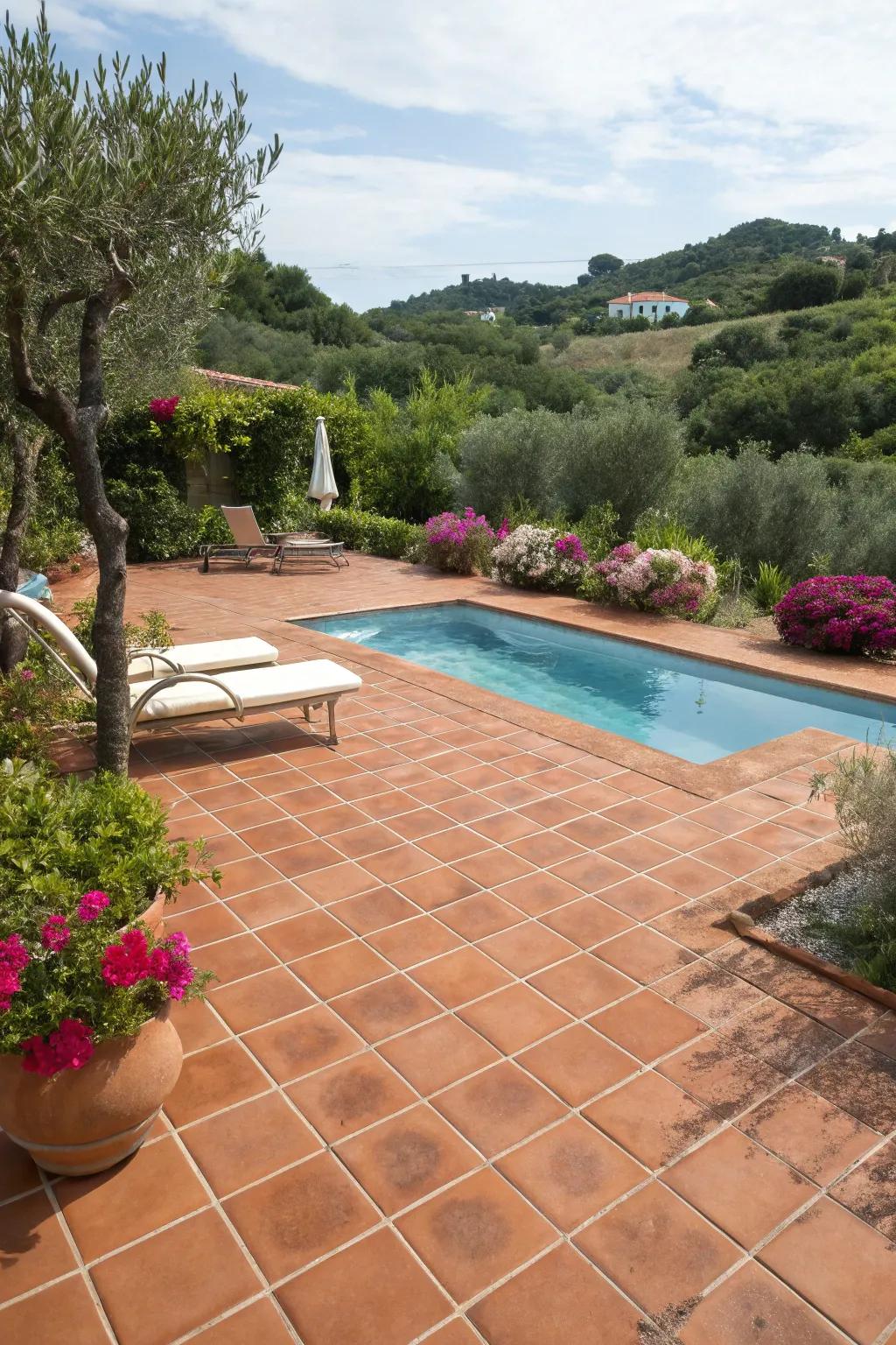Make your pool deck feel like the Mediterranean with terracotta tiles.