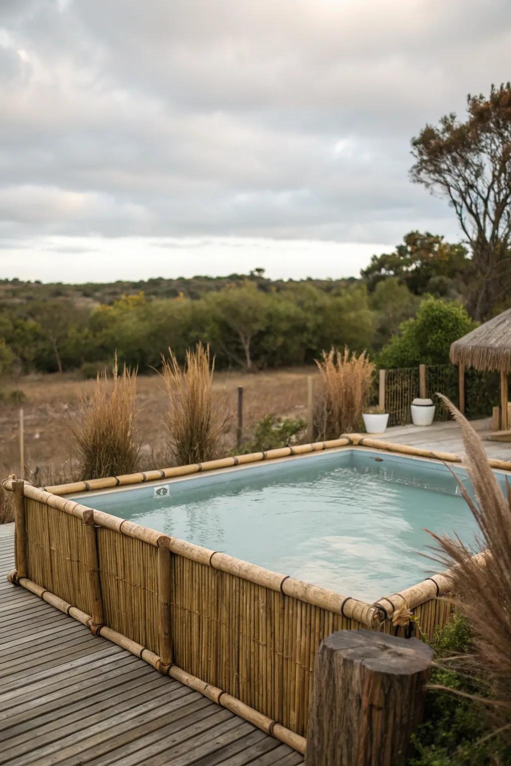 Cane panels add rustic charm and natural privacy.