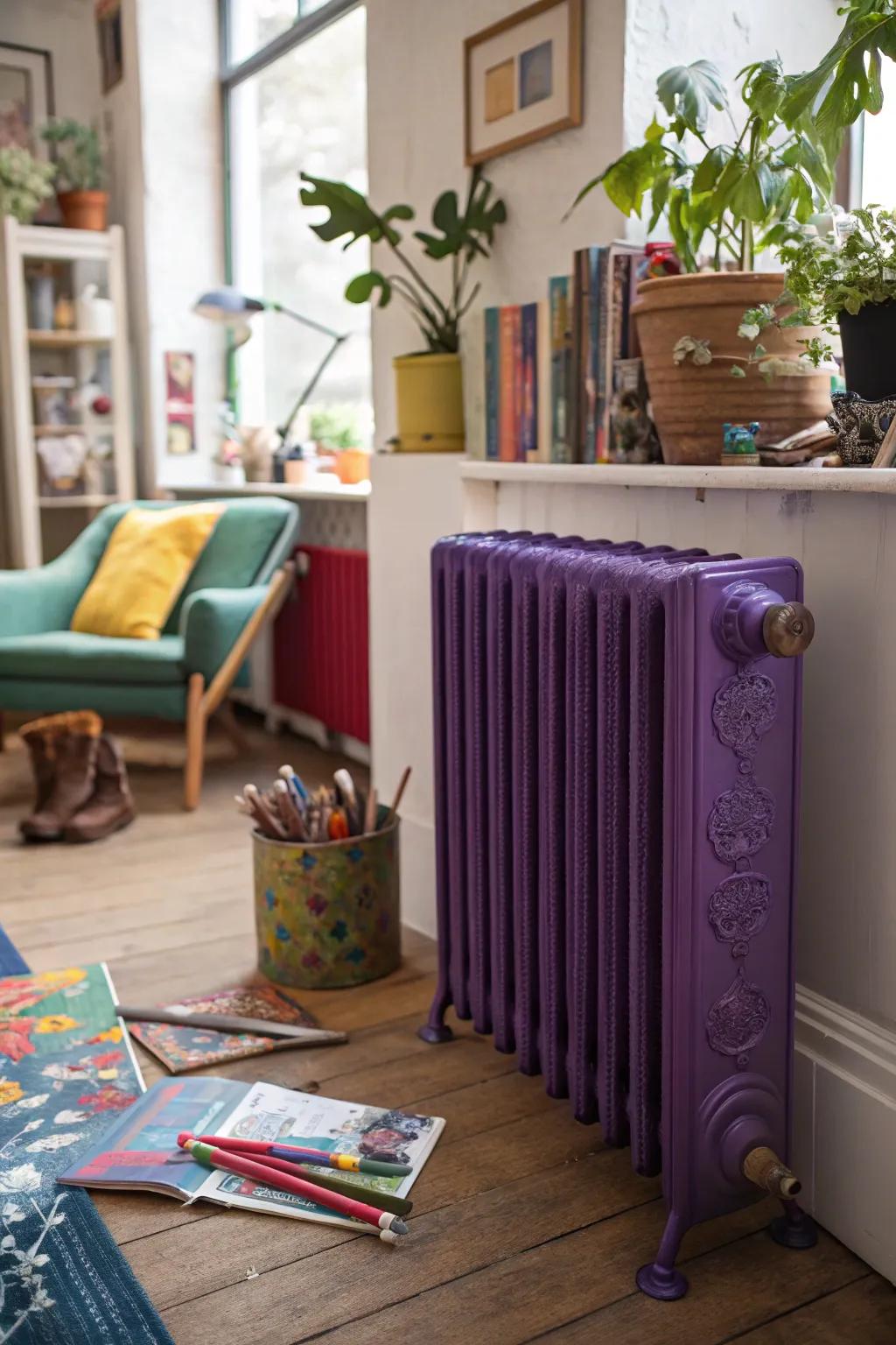 Purple radiators add a royal touch.