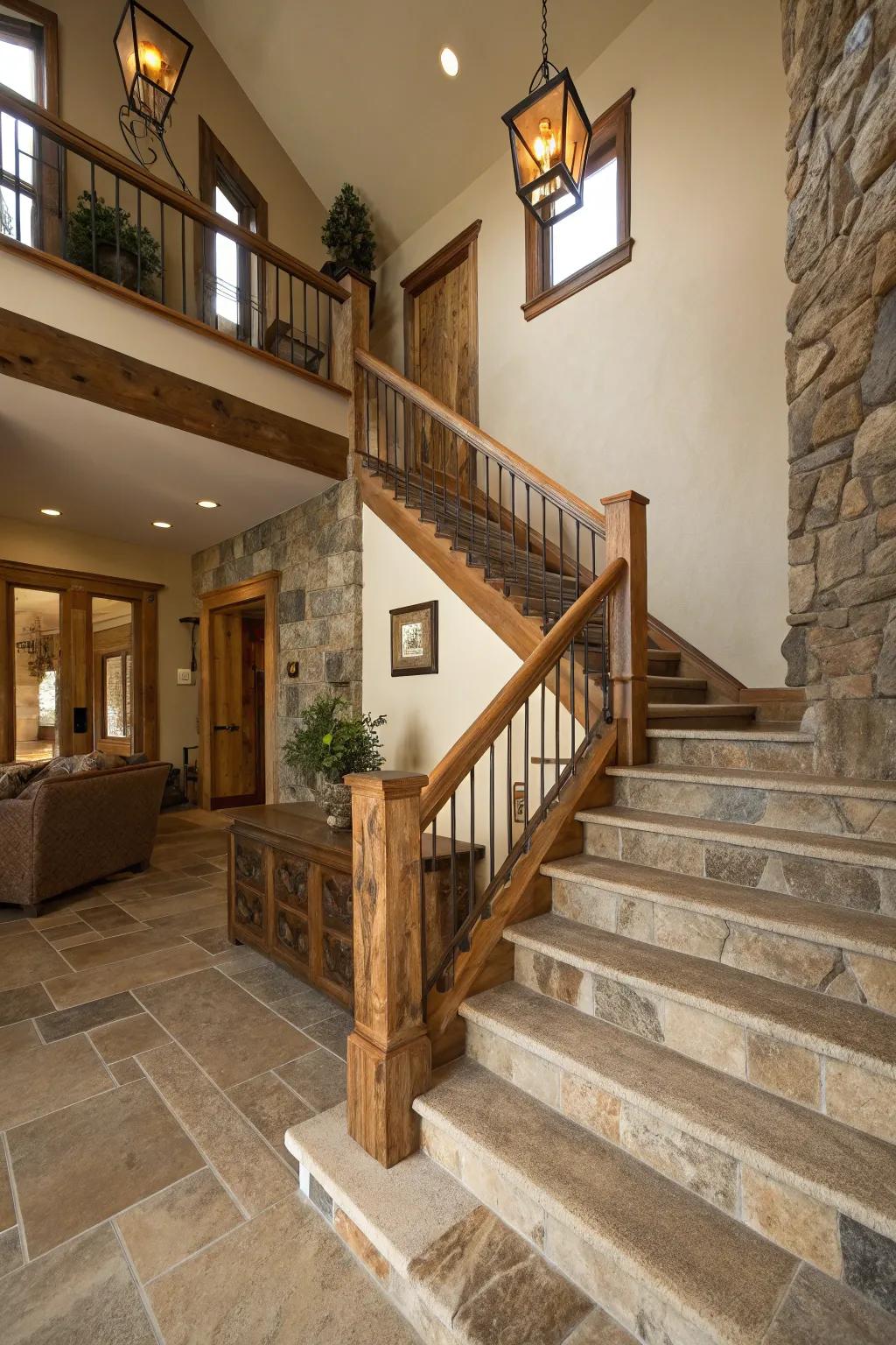 Natural elements can add an earthy and calming vibe to your stairs.