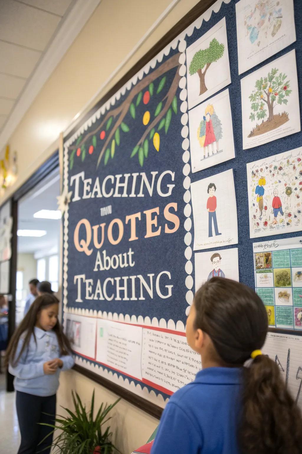 Inspirational quotes board honoring the wisdom of teachers.