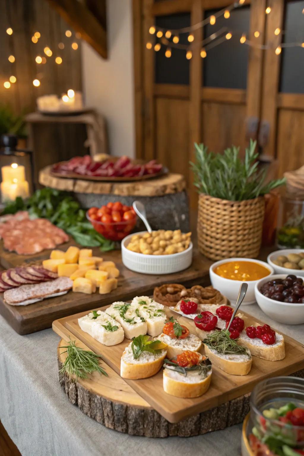 A crostini bar lets people create their own snacks.