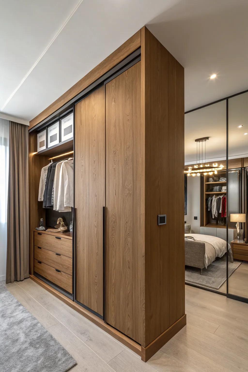 Sliding doors providing a combination of space-saving efficiency and elegance.