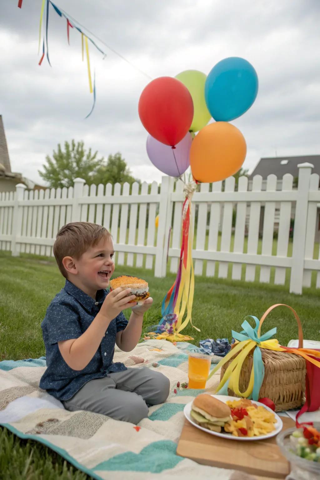 A backyard picnic provides a relaxed and happy atmosphere.