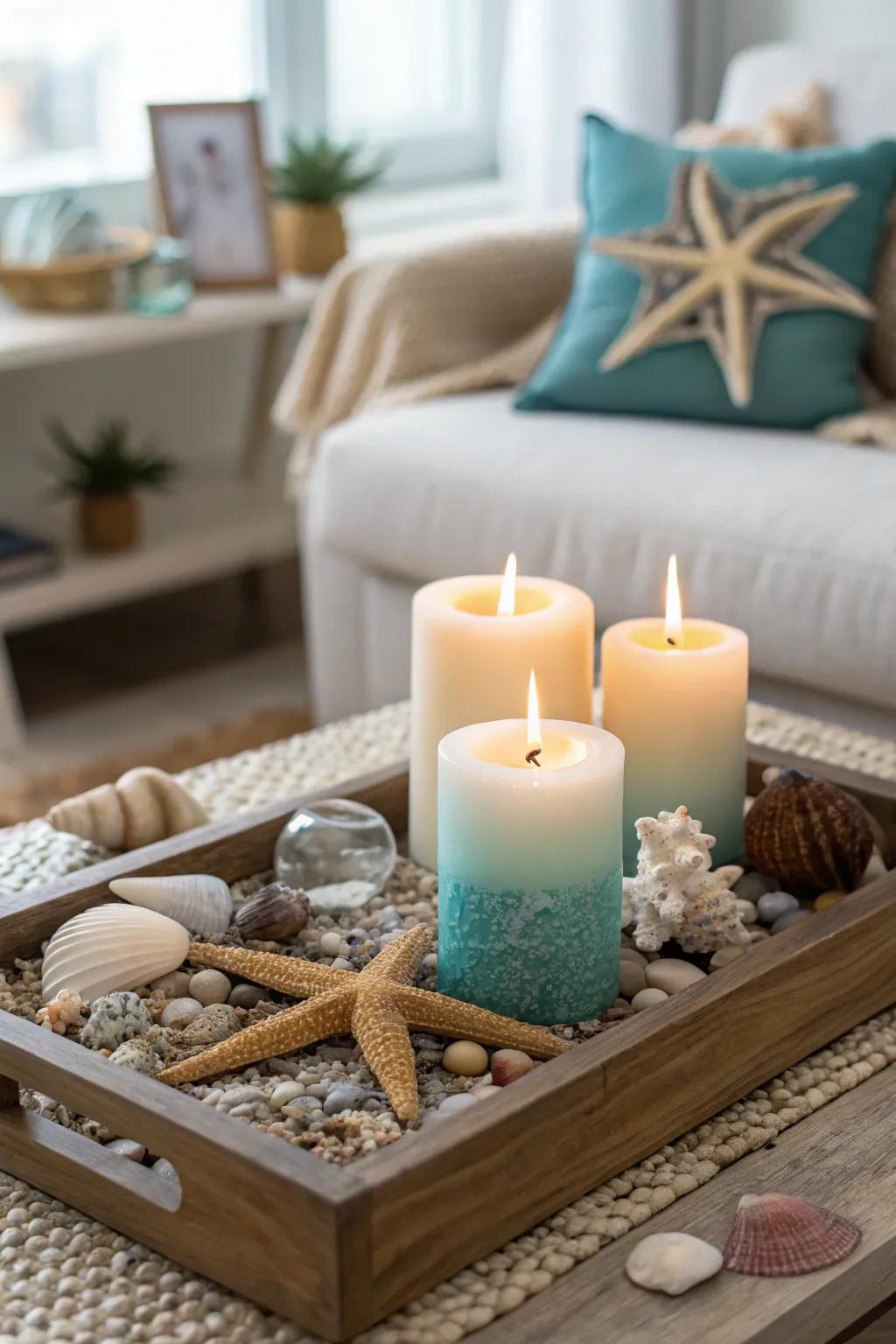 Scented candles bring the aroma of the ocean indoors.