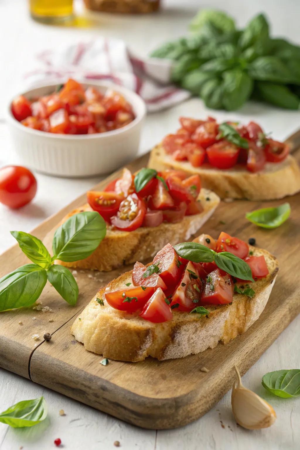 Savory tomato bread bites offering a burst of flavor and color.