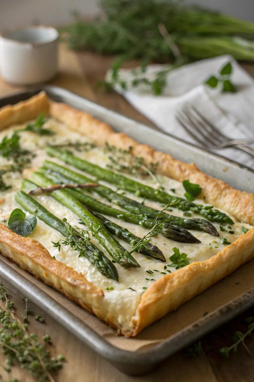 Asparagus and goat cheese tart, a sophisticated brunch dish.