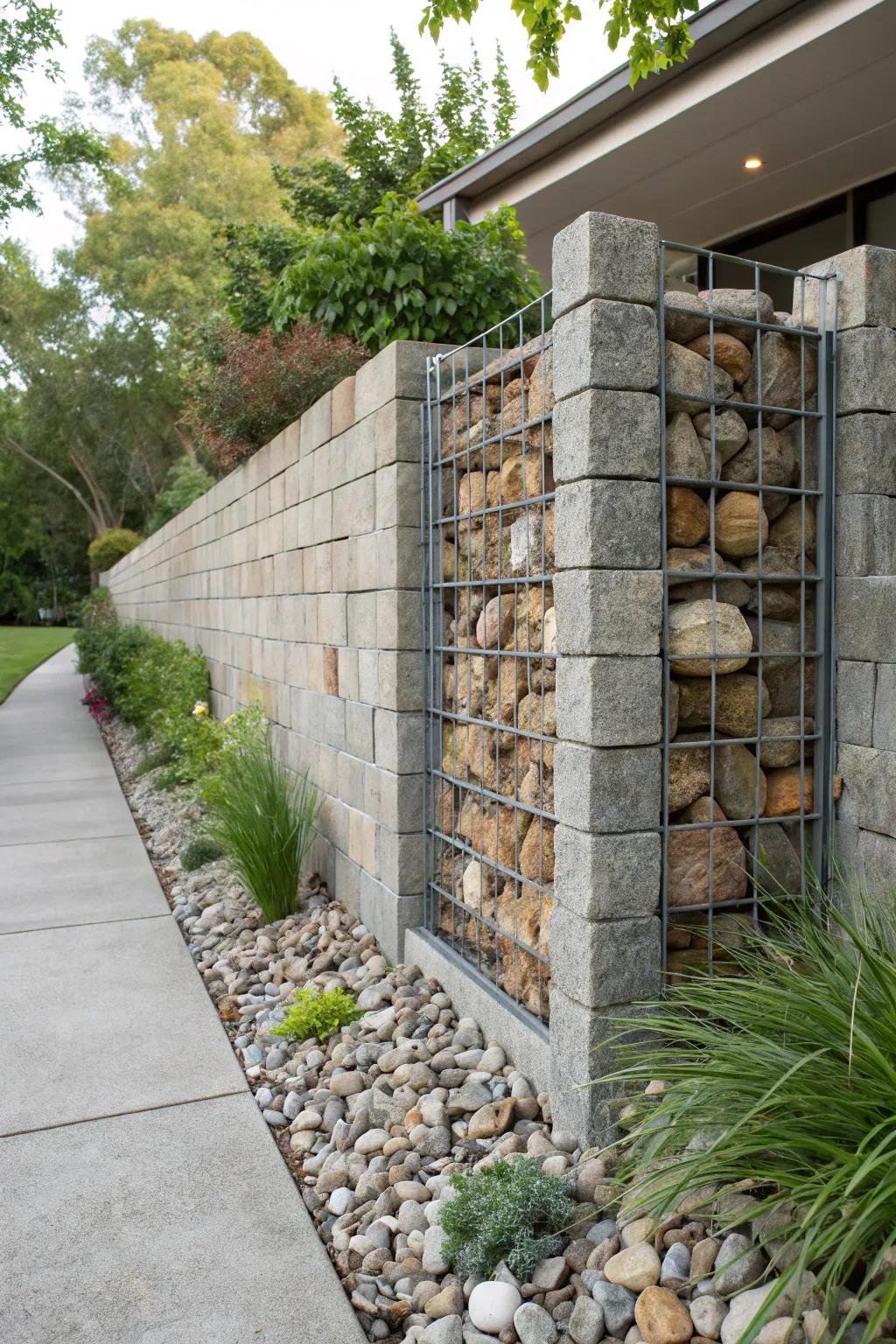 Gabion structures offer a distinctive fusion of rustic and modern design.