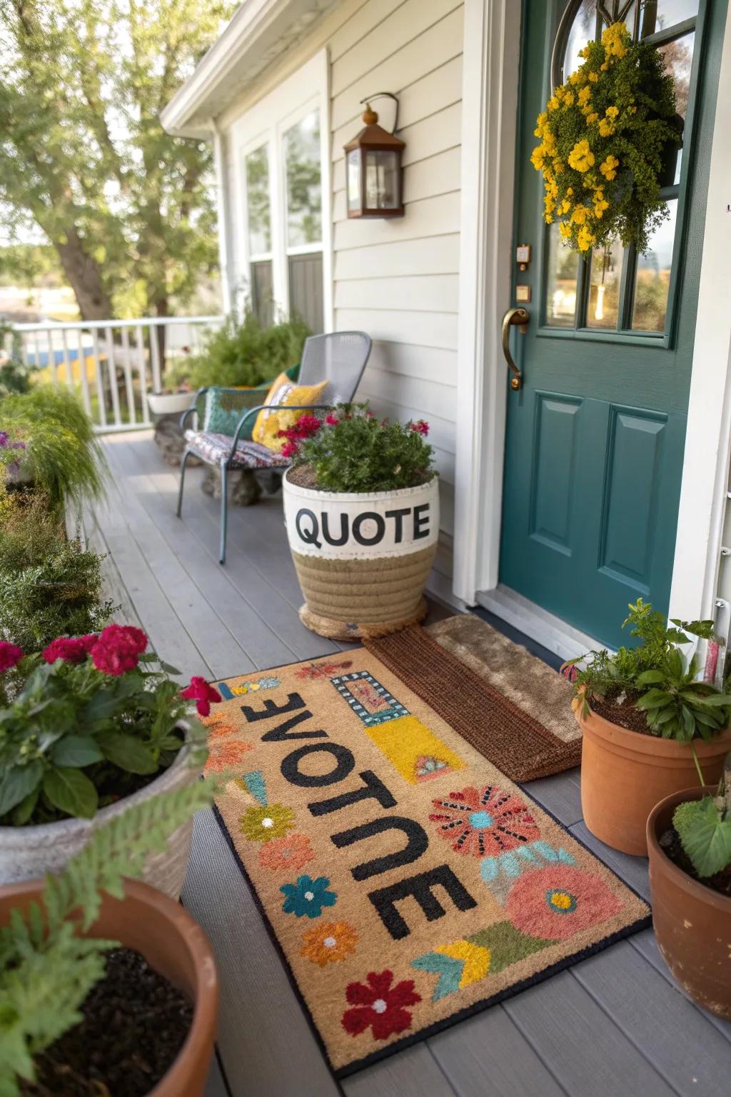 Humorous doormat adding personality to the entrance.